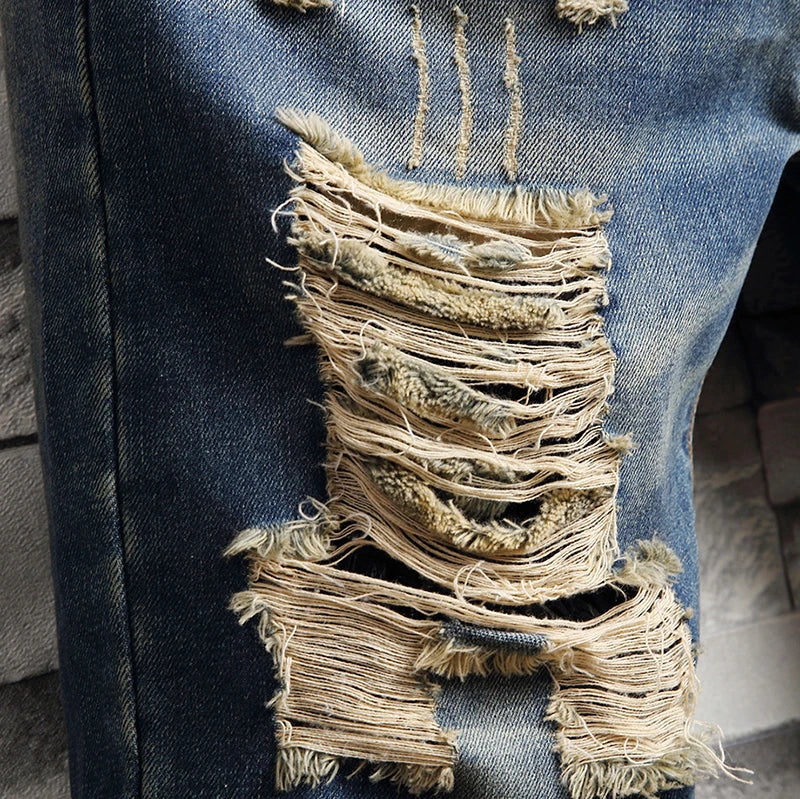 Jean court bleu déchiré pour homme