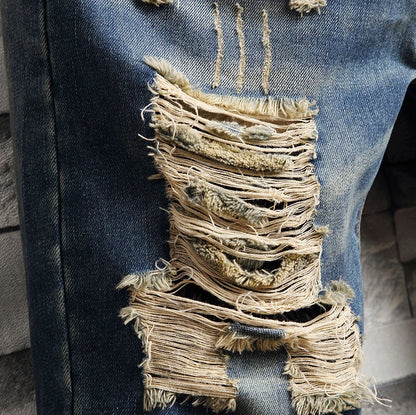 Jean court bleu déchiré pour homme