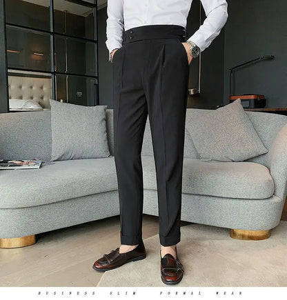 Pantalon de costume élégant et slim pour homme, de haute qualité