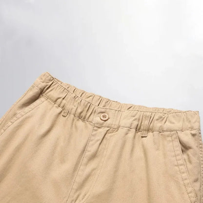 2025 100% Cotton Cargo Pants Men Solid Color Large Pocket Loose Overalls Elastic Waist Casual Trousers Military Tacticl Pants