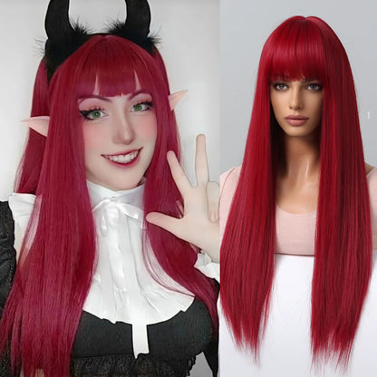 Perruques synthétiques longues et lisses noires et violettes ombrées pour femmes