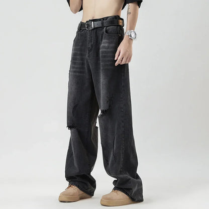 TFETTERS 2025 Summer New Ripped Jeans Men Vintage Mid Rise Straight Leg Designer Jeans Fashion Hip Hop Streetwear Men Clothing