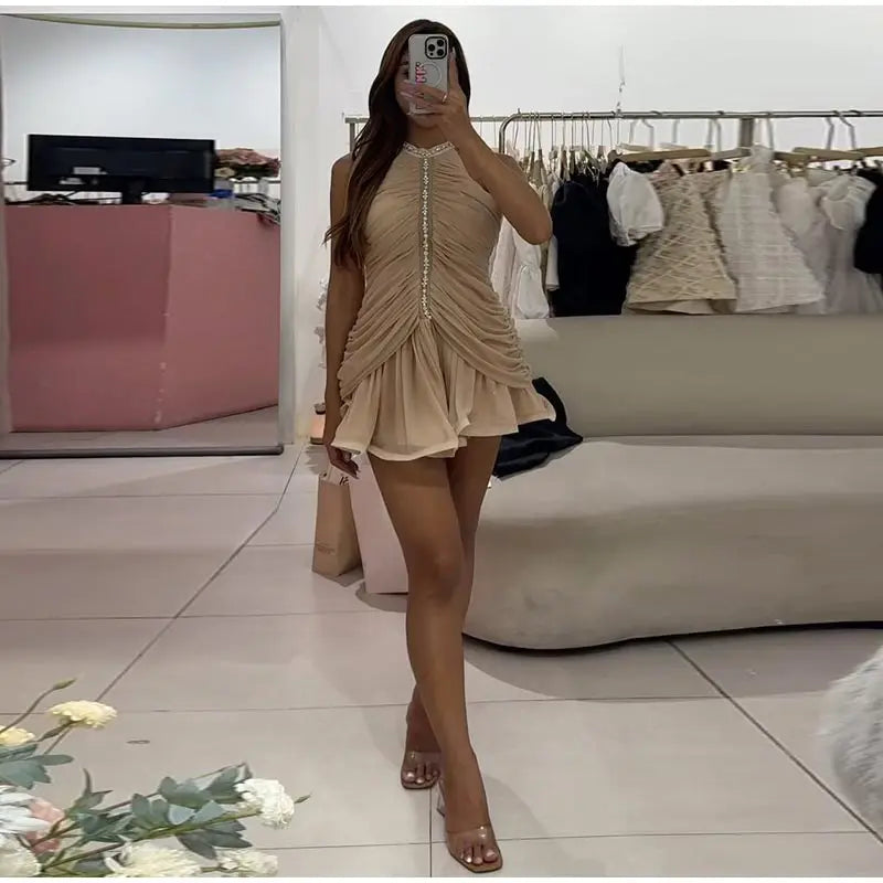 Sexy ärmelloses Minikleid mit Strasssteinen für Damen