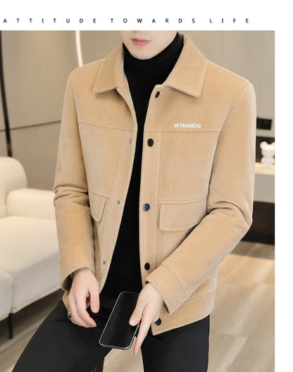 Veste d'hiver en mélange de laine, velours pelucheux et trench-coat court