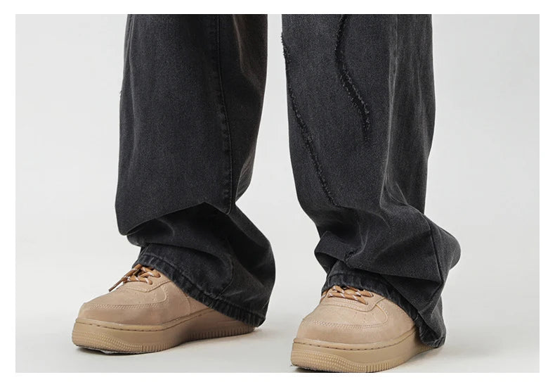 TFETTERS 2025 Summer New Ripped Jeans Men Vintage Mid Rise Straight Leg Designer Jeans Fashion Hip Hop Streetwear Men Clothing