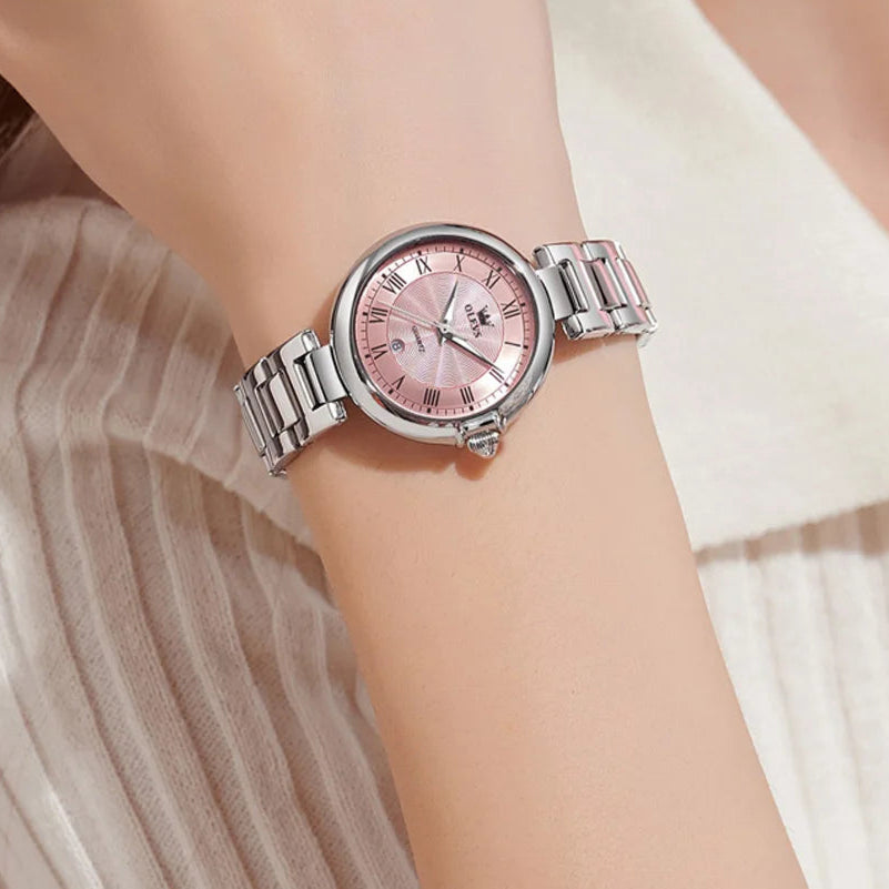 Montre de luxe pour femme lumineuse, calendrier, élégante