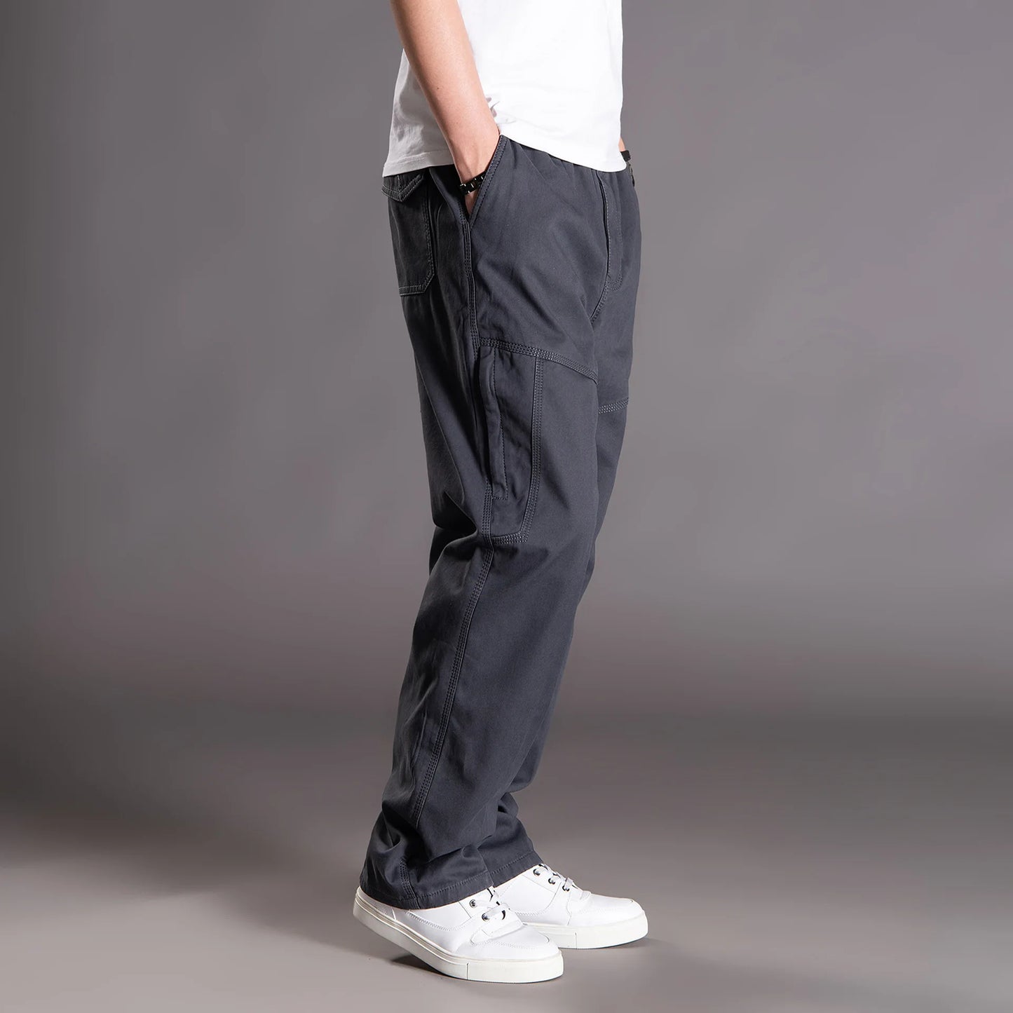 spring summer casual pants male big size 6XL Multi Pocket Jeans oversize Pants overalls elastic waist pants plus size men