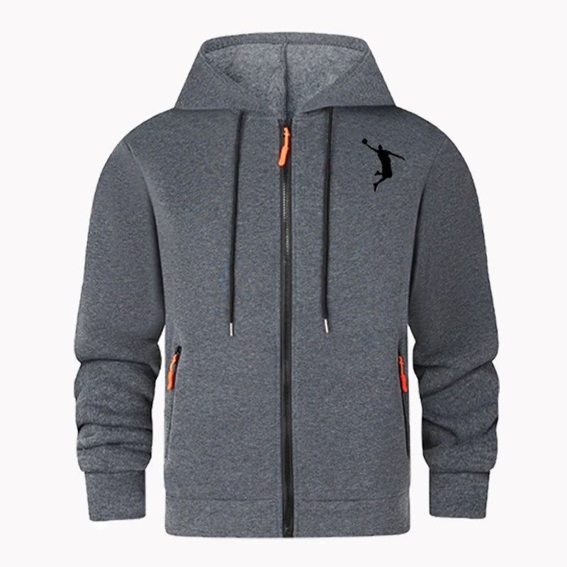 Cardigan confortable à capuche avec fermeture éclair et imprimé couleur unie pour homme