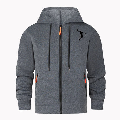 Cardigan confortable à capuche avec fermeture éclair et imprimé couleur unie pour homme