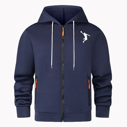 Cardigan confortable à capuche avec fermeture éclair et imprimé couleur unie pour homme