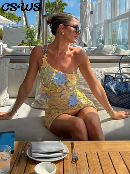 Robe courte sexy à bretelles en crochet pour femmes