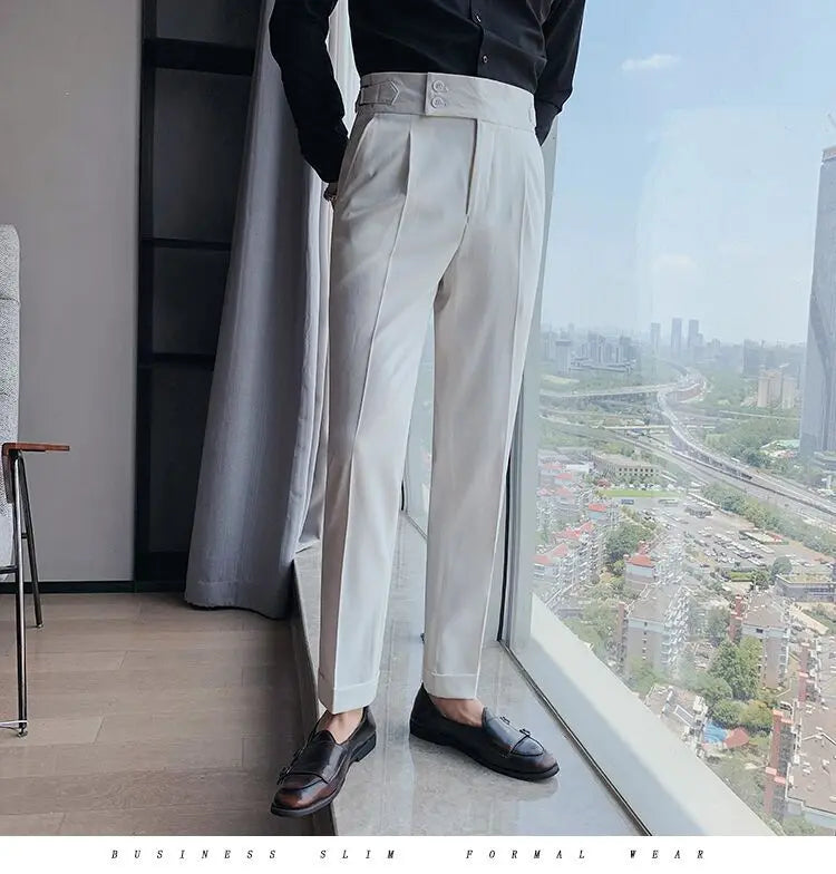 Pantalon de costume élégant et slim pour homme, de haute qualité