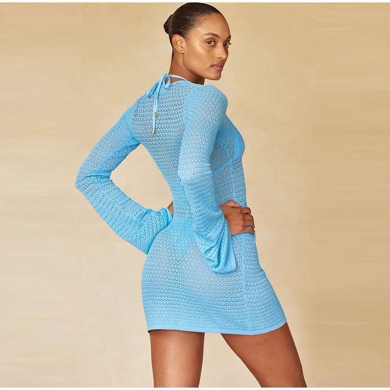 Robe de plage courte ajourée pour femme