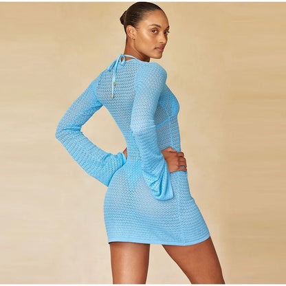 Robe de plage courte ajourée pour femme