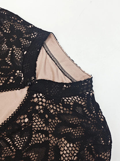 Robe courte sexy en dentelle ajourée pour femme