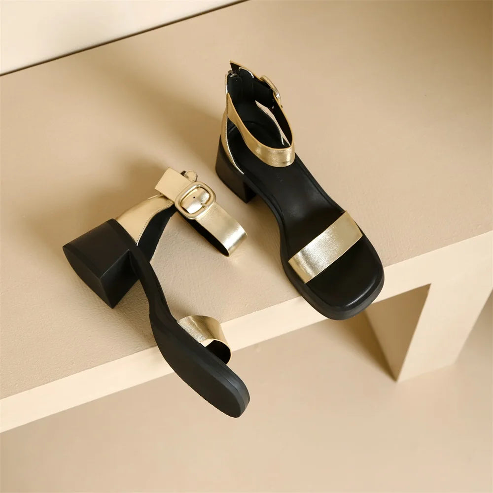 Sandales en cuir de vache véritable pour femmes