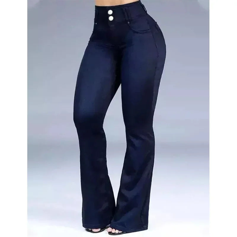 Pantalon évasé en denim pour femme, capri, taille haute