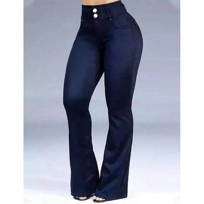Pantalon évasé en denim pour femme, capri, taille haute