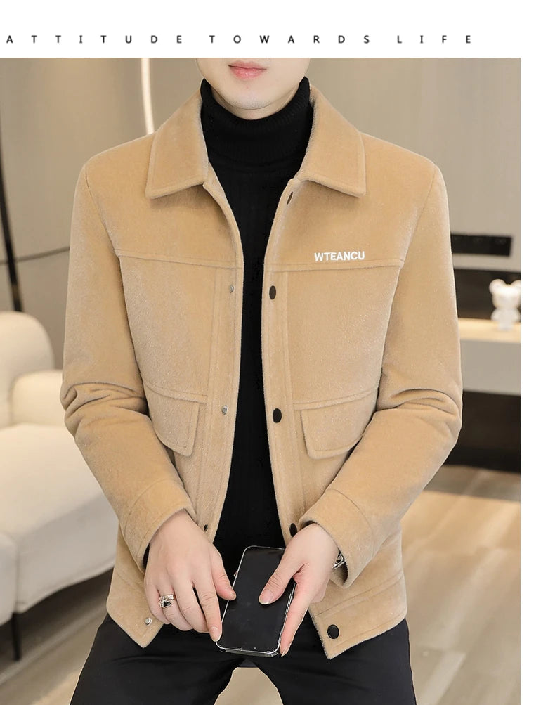 Veste d'hiver en mélange de laine, velours pelucheux et trench-coat court