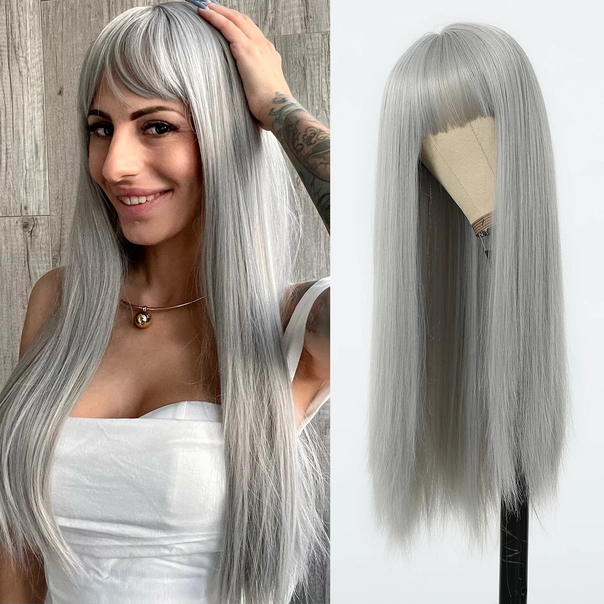 Perruques synthétiques longues et lisses noires et violettes ombrées pour femmes