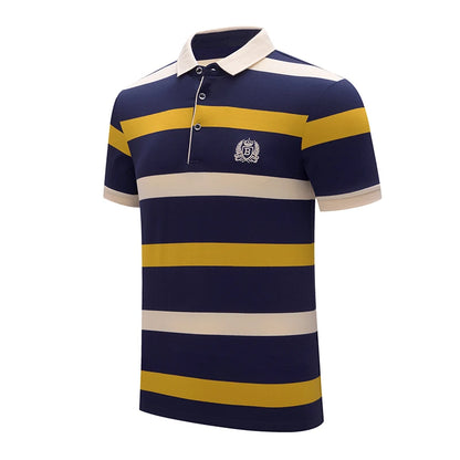 Polo d'été classique à rayures pour homme, en coton, à manches courtes, brodé, décontracté