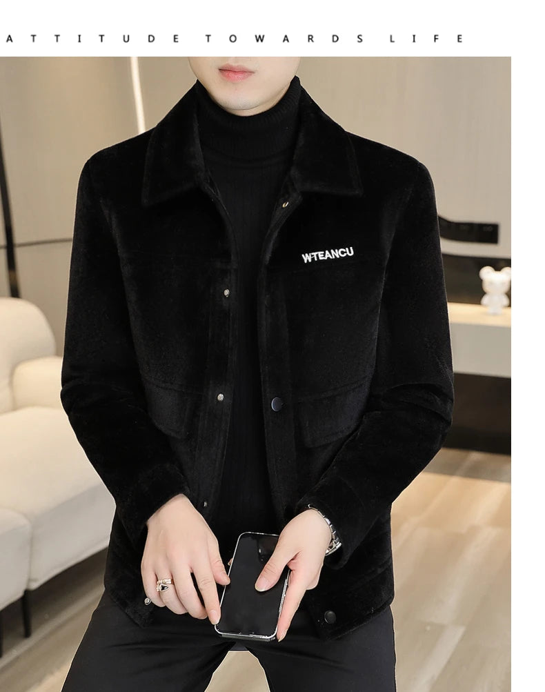 Veste d'hiver en mélange de laine, velours pelucheux et trench-coat court