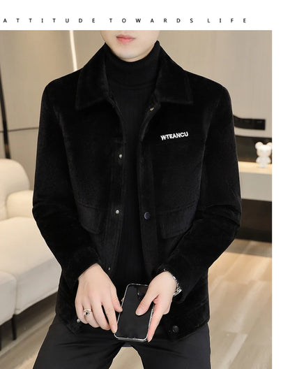 Veste d'hiver en mélange de laine, velours pelucheux et trench-coat court