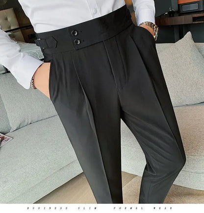 Pantalon de costume élégant et slim pour homme, de haute qualité