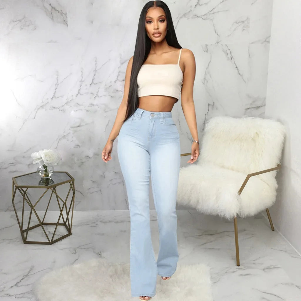 Jeans pantalon pour femmes, évasés et longs