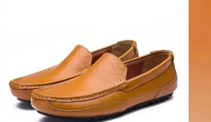 Chaussures de tennis jaunes sans lacets en cuir véritable pour hommes