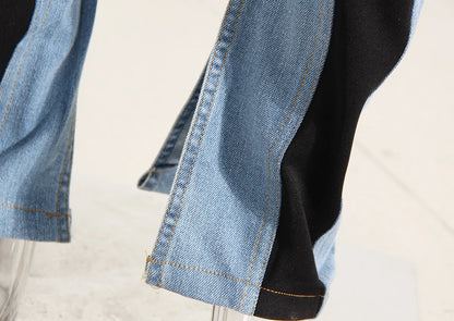 Fashion Designer Color Block Women's Jeans Slim Deconstruct Panelled Patchwork High Waist Split Blue Long Denim Pants Autumn
