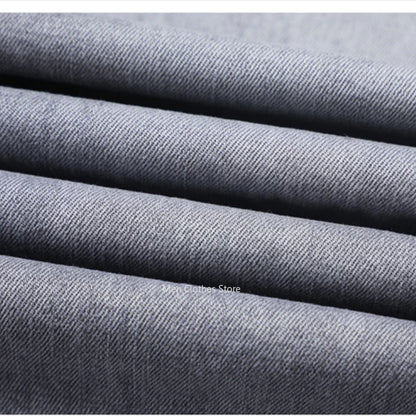 2024 Brand Thin or Thick Material Men's Elastic Cotton Jeans Fashion Gray Comfortable Denim Business Casual High Waist Pants