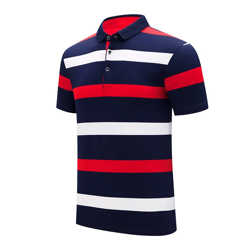 Polo d'été classique à rayures pour homme, en coton, à manches courtes, brodé, décontracté