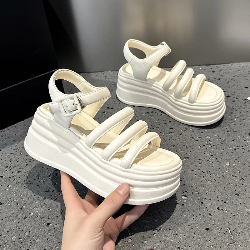 High Quality Women Retro Platform Sandals Summer Open Toe Slippers Sandalias Mujer Ladies Lightweight Open Toe Beach Shoes 7.5CM