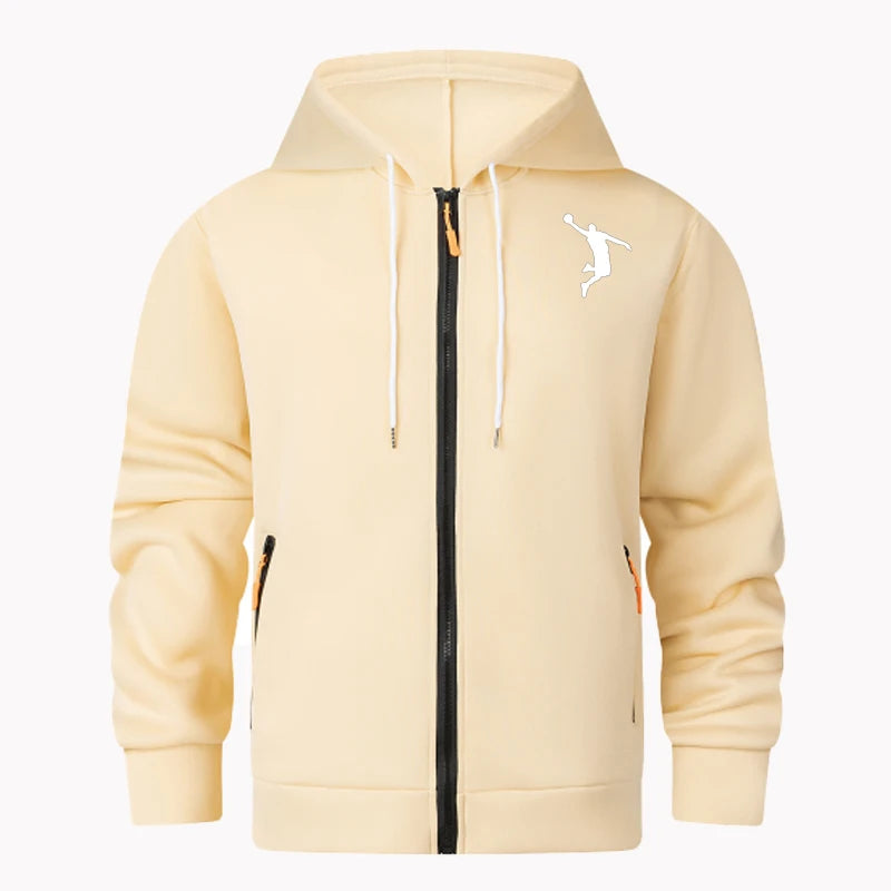 Cardigan confortable à capuche avec fermeture éclair et imprimé couleur unie pour homme