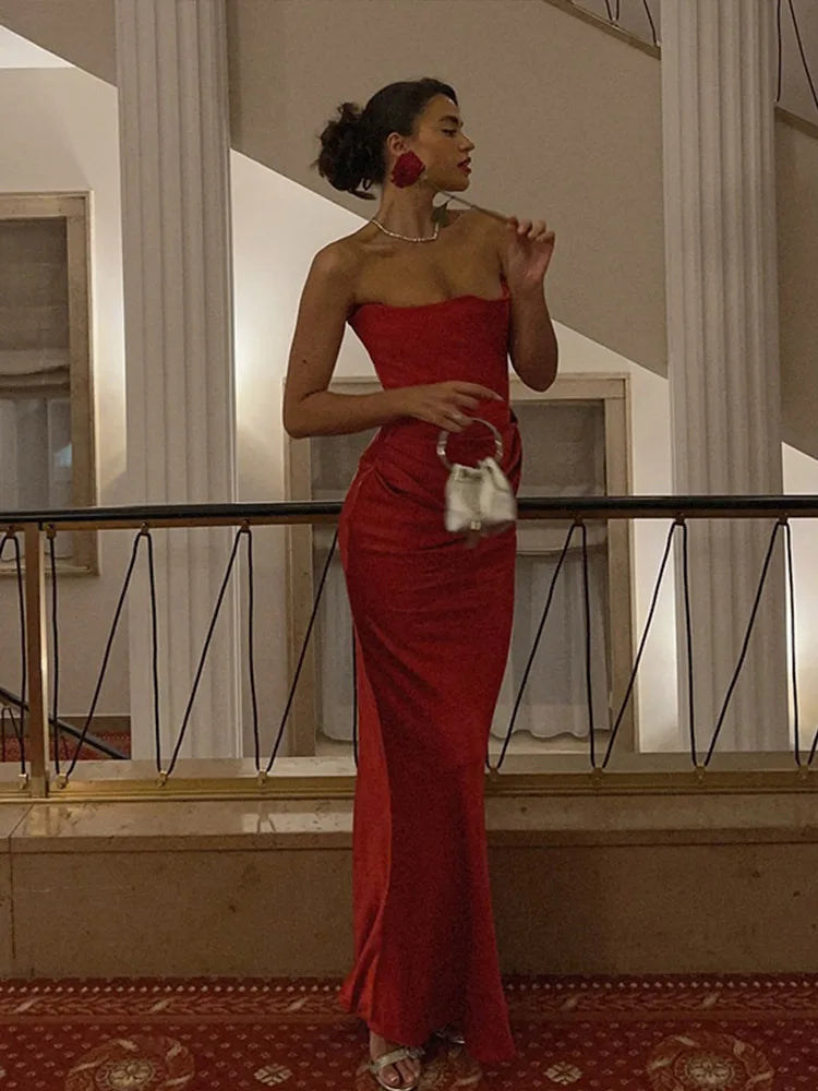 Robe bustier rose en arête de poisson, sexy, slim