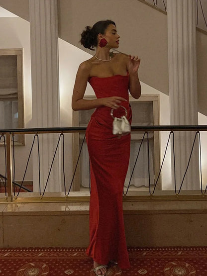 Robe bustier rose en arête de poisson, sexy, slim