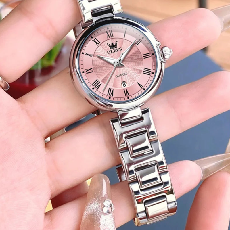 Montre de luxe pour femme lumineuse, calendrier, élégante