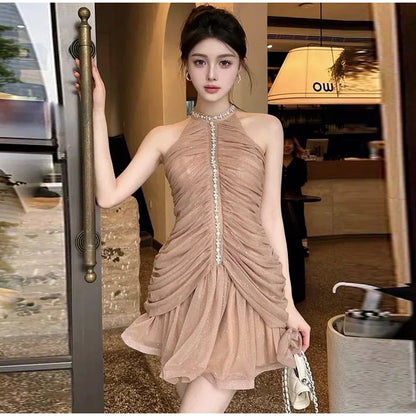 Sexy ärmelloses Minikleid mit Strasssteinen für Damen