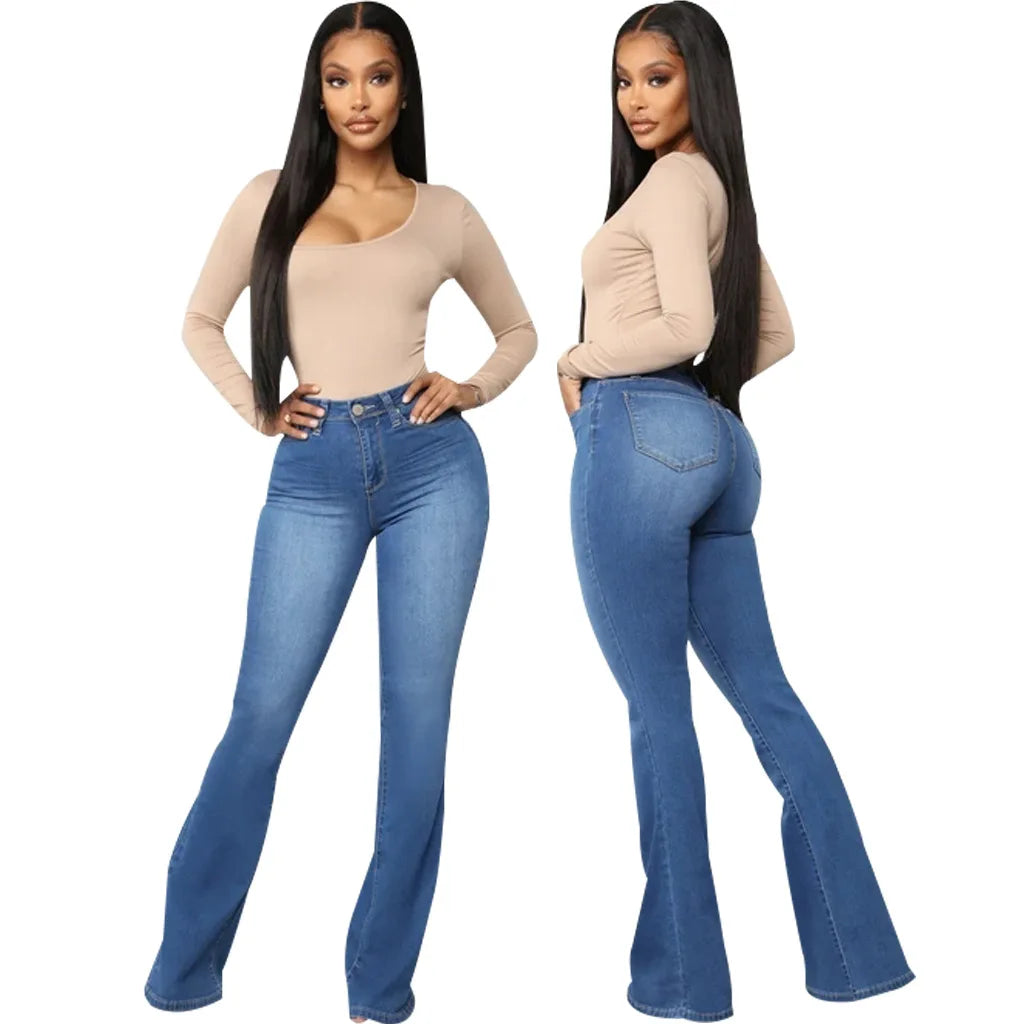 Jeans pantalon pour femmes, évasés et longs