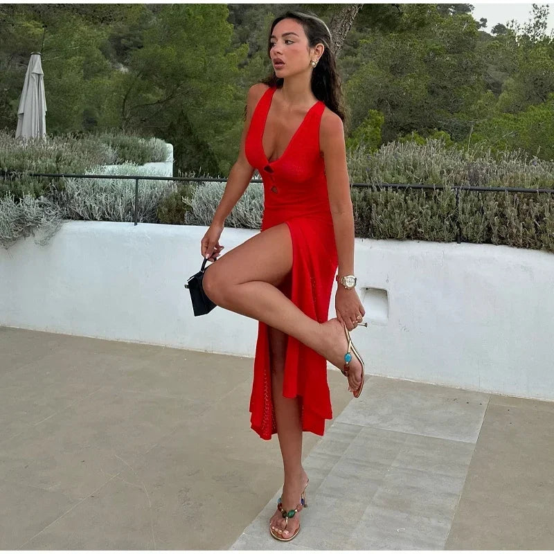 Robe longue d'été en tricot ajouré pour femme