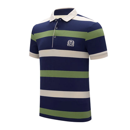 Polo d'été classique à rayures pour homme, en coton, à manches courtes, brodé, décontracté