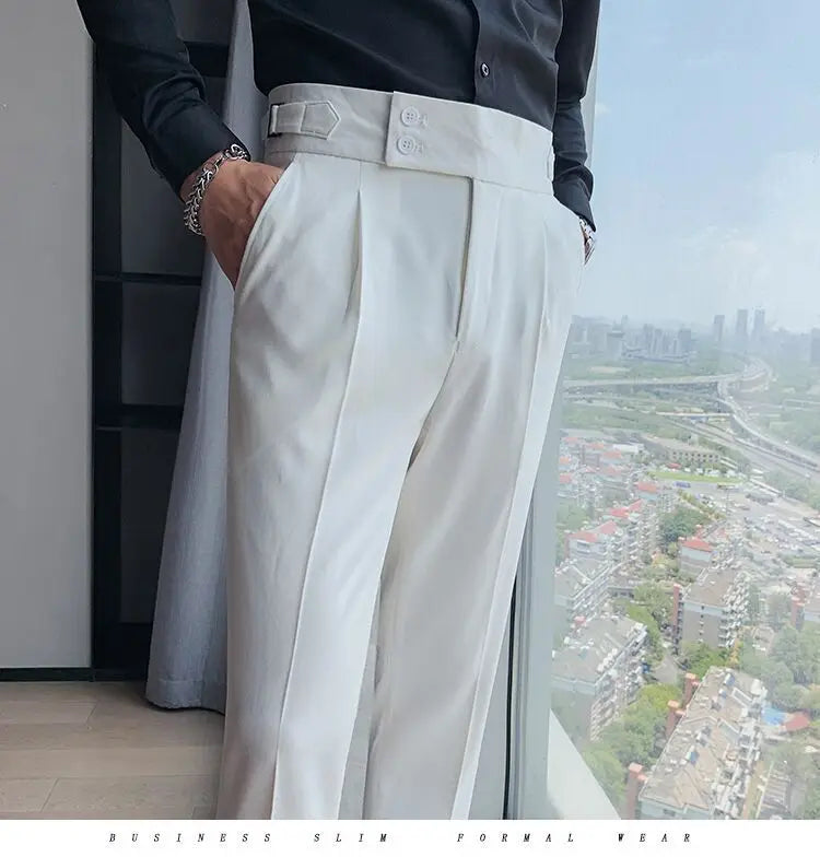 Pantalon de costume élégant et slim pour homme, de haute qualité