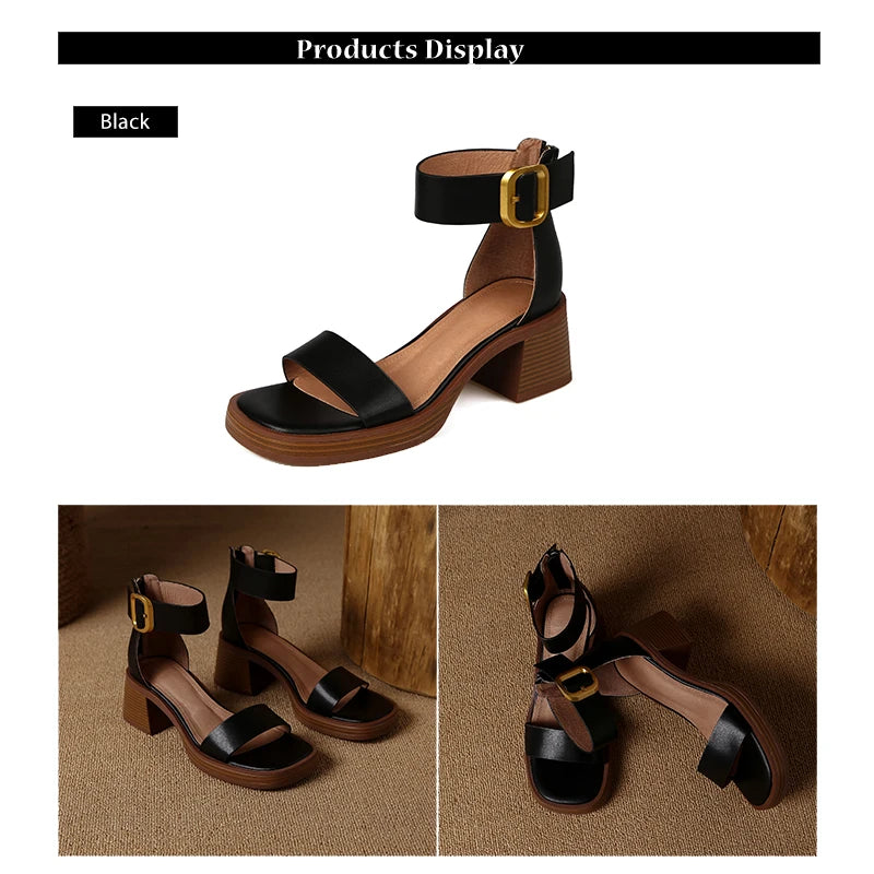 Sandales en cuir de vache véritable pour femmes