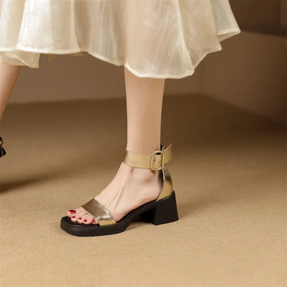 Sandales en cuir de vache véritable pour femmes