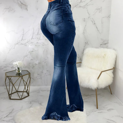 Jeans Women Long Pants Flare Pant Slim Fit Bodycon Y2k Streetwear Casual Elegant Splice Denim Trousers Solid Hole High Waist