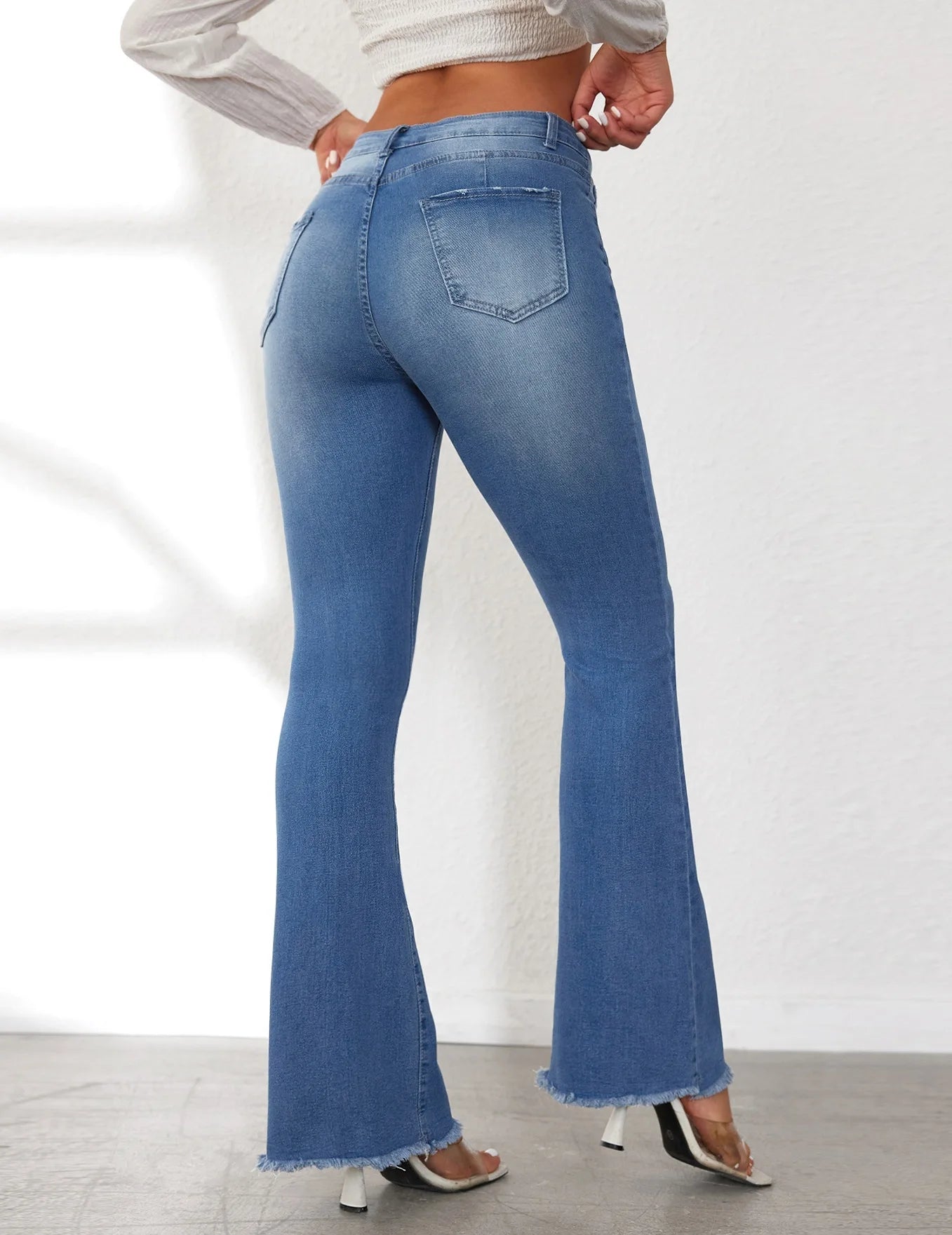 Women Flare Jeans Denim Pants Ankle Length Pockets Y2k Streetwear Mom Jeans High Waist Washed Bleached Vintage Streetwear Skinny
