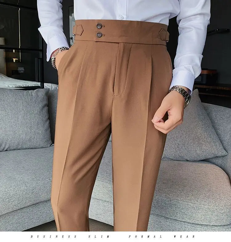 Pantalon de costume élégant et slim pour homme, de haute qualité