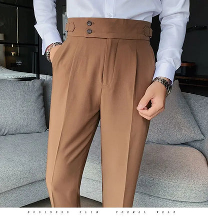Pantalon de costume élégant et slim pour homme, de haute qualité