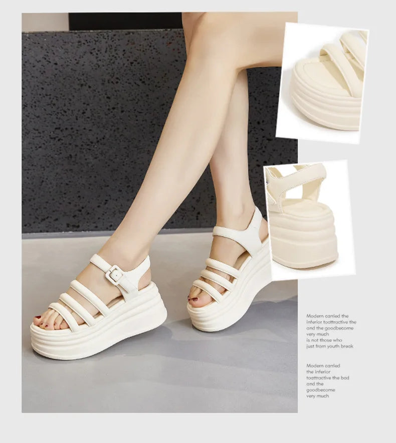 High Quality Women Retro Platform Sandals Summer Open Toe Slippers Sandalias Mujer Ladies Lightweight Open Toe Beach Shoes 7.5CM